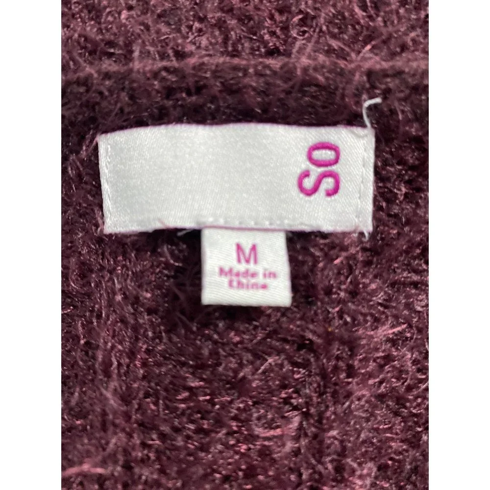 SO M Womens Cardigan Sweater NWT Burgundy Red‎ Pockets Soft Fury Fabric Long Sl